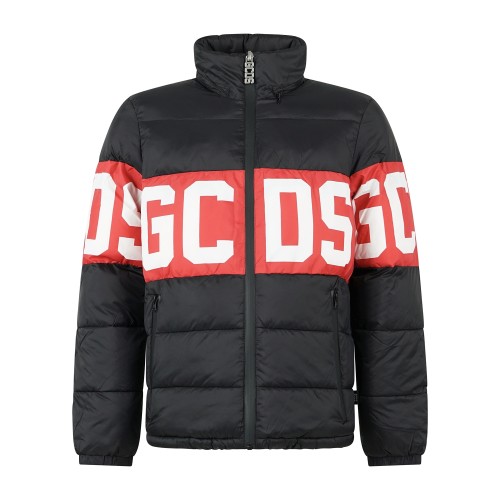 GCDS - Giubbotto piumino nero con band logo centrale con effetto trapuntato per