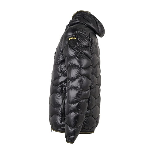 Blauer - Giubbotto piumino Wave nero con cappuccio a effetto trapuntato ad onde 2
