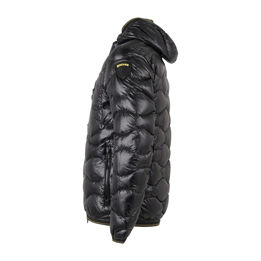 Blauer - Giubbotto piumino Wave nero con cappuccio a effetto trapuntato ad onde