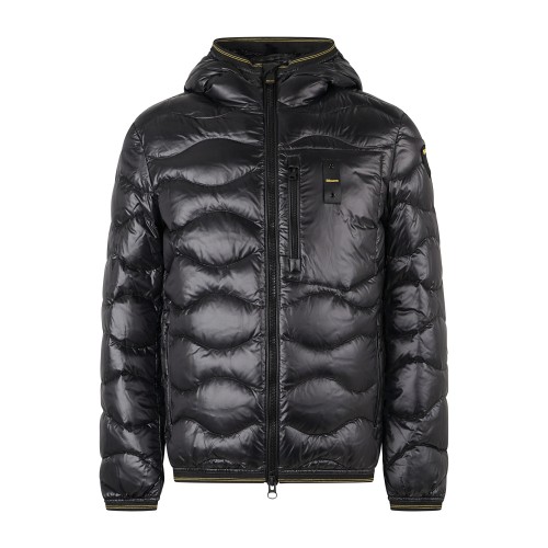 Blauer - Giubbotto piumino Wave nero con cappuccio a effetto trapuntato ad onde