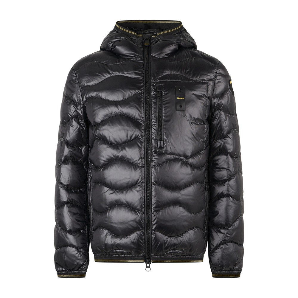 Blauer - Giubbotto piumino Wave nero con cappuccio a effetto trapuntato ad onde