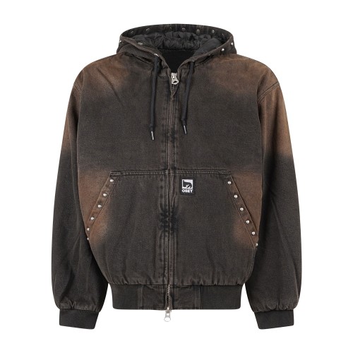 Obey - Giubbotto Studded marrone con cappuccio con borchie per uomo | 121800633