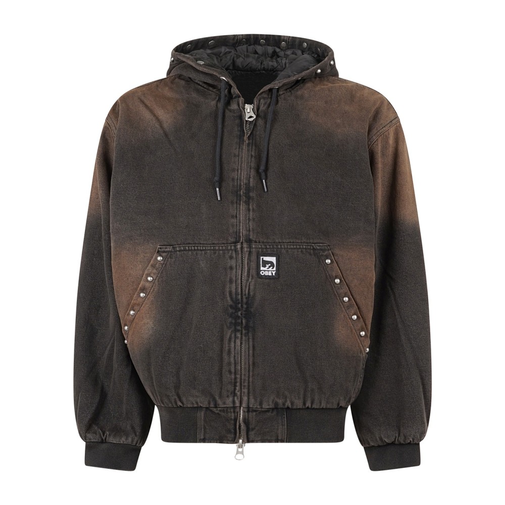 Obey - Giubbotto Studded marrone con cappuccio con borchie per uomo | 121800633