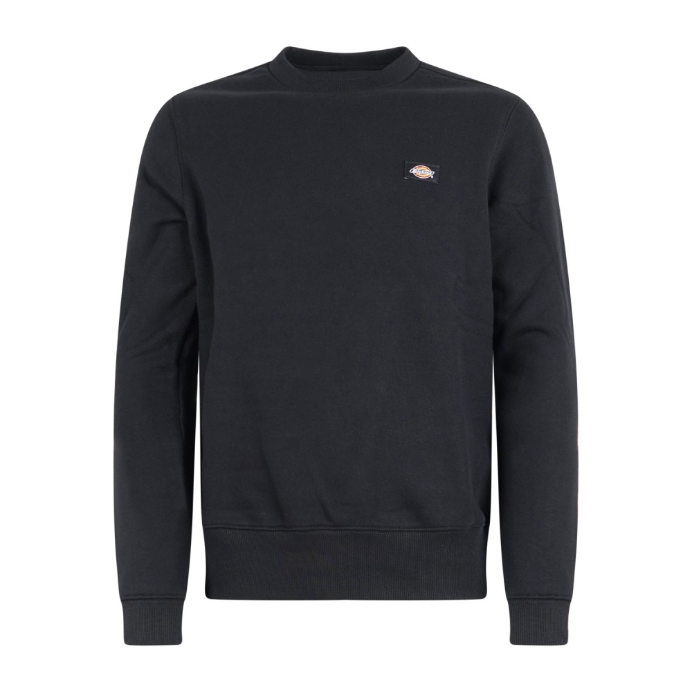Dickies - Felpa girocollo Oakport nera in cotone con patch logo sul petto per