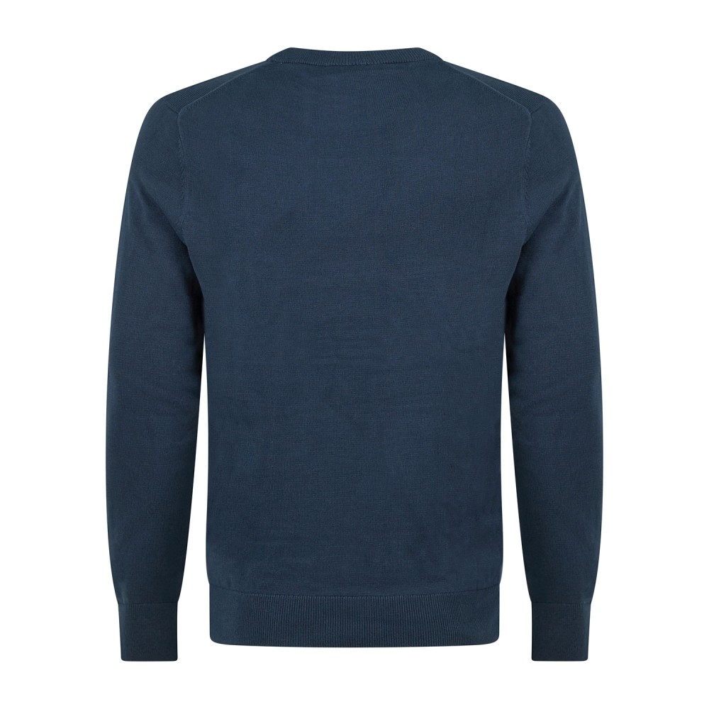 Timberland - Maglioncino girocollo blu in cotone logo ricamato regular fit per