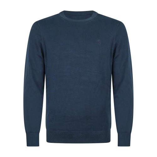 Timberland - Maglioncino girocollo blu in cotone logo ricamato regular fit per