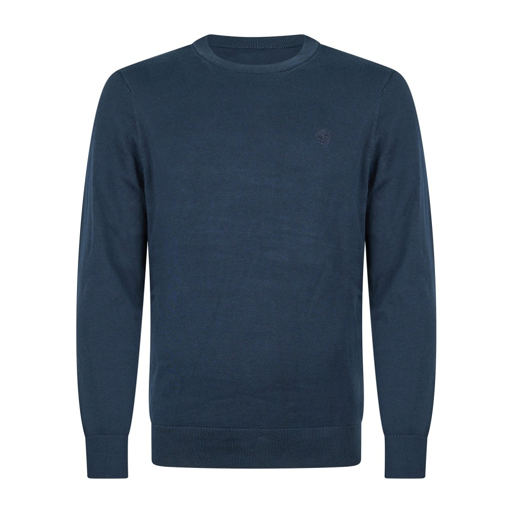 Timberland - Maglioncino girocollo blu in cotone logo ricamato regular fit per