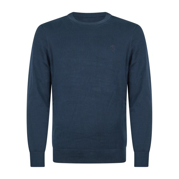Timberland - Maglioncino girocollo blu in cotone logo ricamato regular fit per