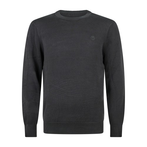 Timberland - Maglioncino girocollo nero in cotone logo ricamato regular fit per
