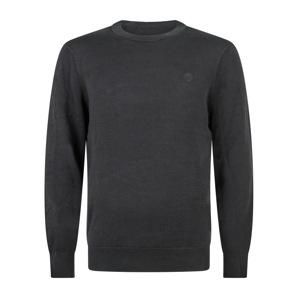 Timberland - Maglioncino girocollo nero in cotone logo ricamato regular fit per