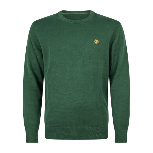 Timberland - Maglioncino girocollo verde in cotone logo ricamato regular fit