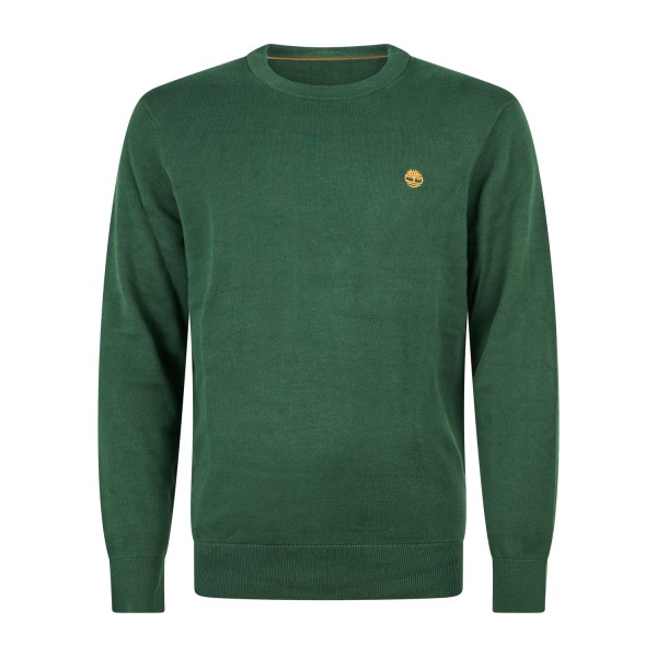 Timberland - Maglioncino girocollo verde in cotone logo ricamato regular fit