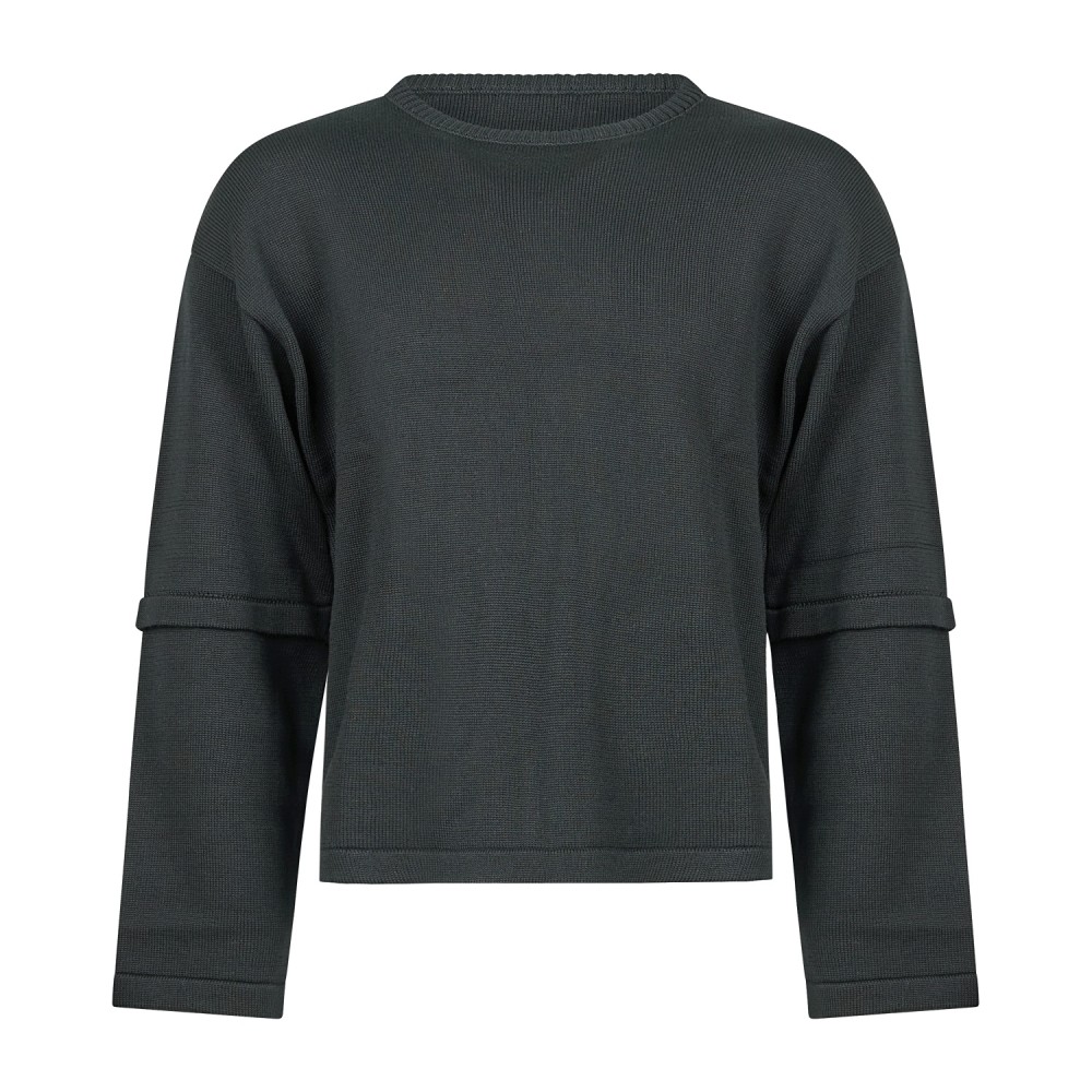 Marsem - Maglione girocollo nero in lana merinos crop fit per uomo | mrsm236