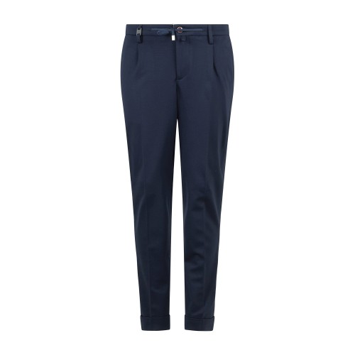 Barbati - Pantalone Gregory blu in jersey con pence e coulisse low crotch fit
