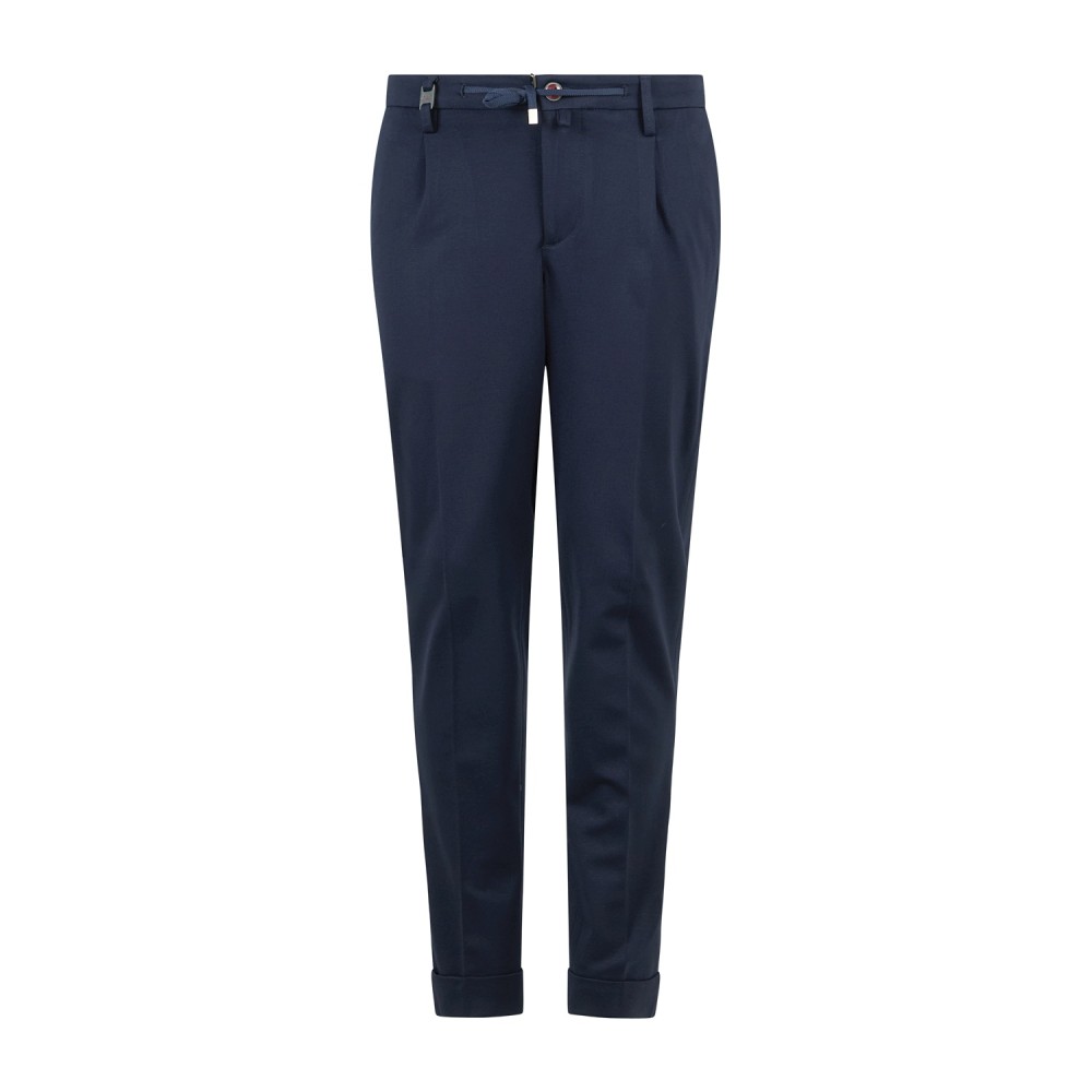 Barbati - Pantalone Gregory blu in jersey con pence e coulisse low crotch fit