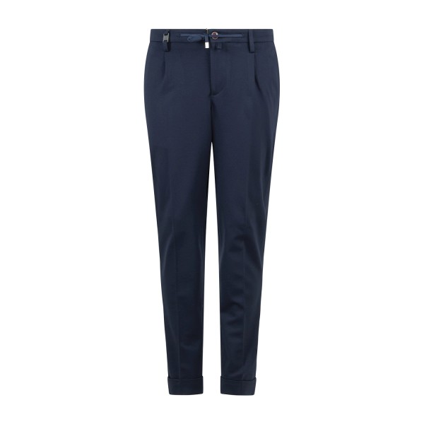 Barbati - Pantalone Gregory blu in jersey con pence e coulisse low crotch fit