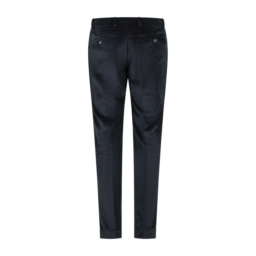 Barbati - Pantalone Gregory blu in velluto a coste strette con pence e coulisse