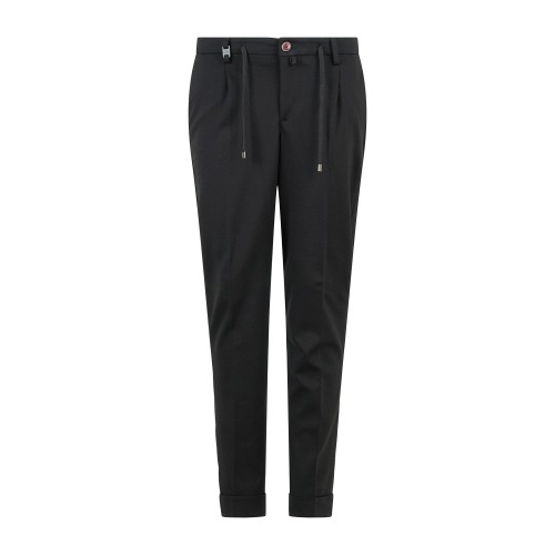 Barbati - Pantalone Gregory nero in jersey con pence e coulisse low crotch fit