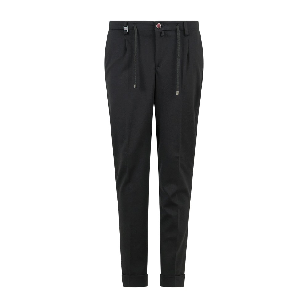 Barbati - Pantalone Gregory nero in jersey con pence e coulisse low crotch fit