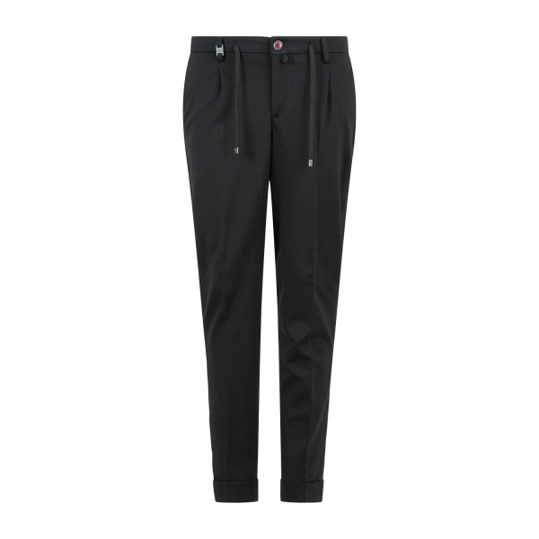 Barbati - Pantalone Gregory nero in jersey con pence e coulisse low crotch fit