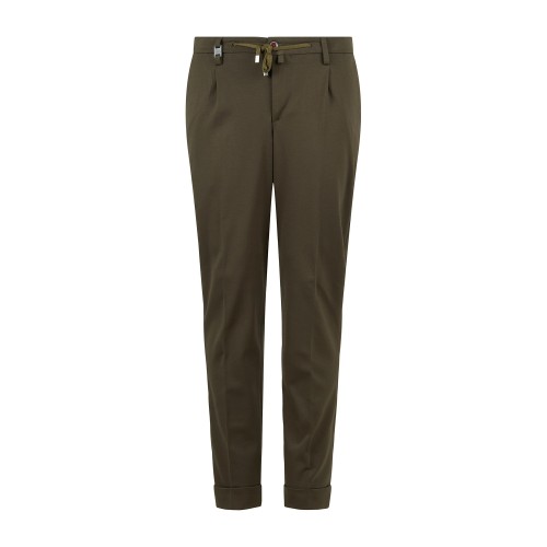Barbati - Pantalone Gregory verde in jersey con pence e coulisse low crotch fit