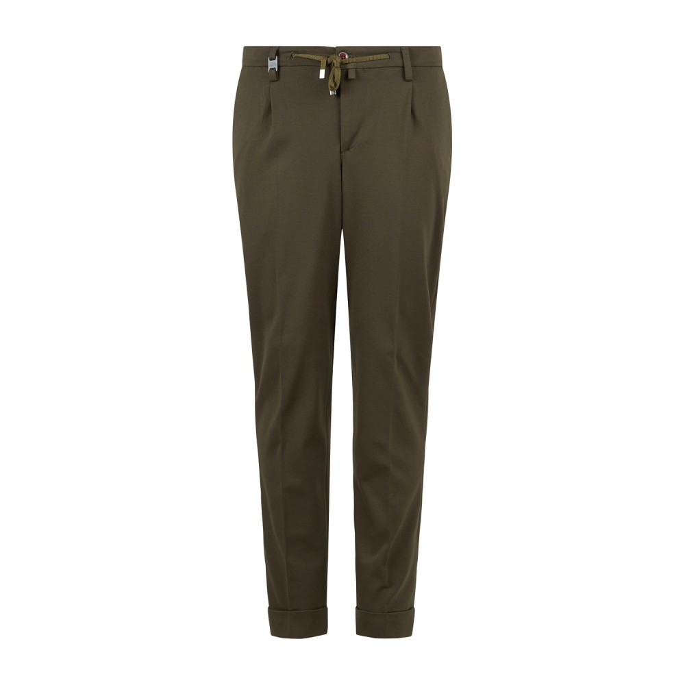 Barbati - Pantalone Gregory verde in jersey con pence e coulisse low crotch fit