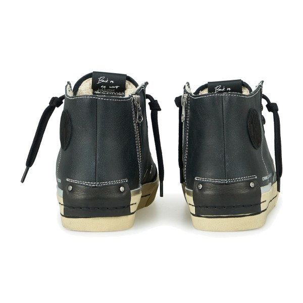 Crime London - Sneakers alta Midnight nera in pelle effetto distressed per uomo