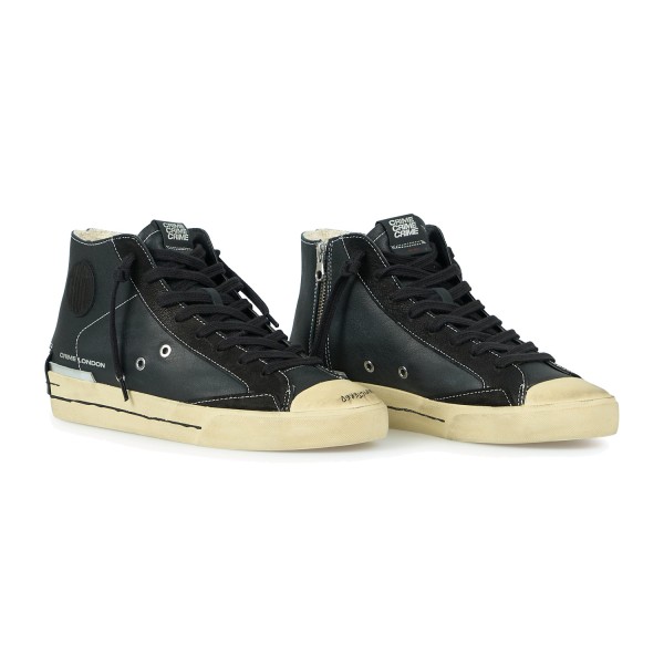 Crime London - Sneakers alta Midnight nera in pelle effetto distressed per uomo