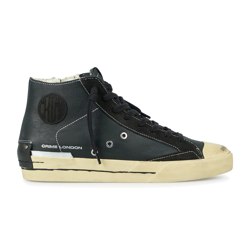 Crime London - Sneakers alta Midnight nera in pelle effetto distressed per uomo
