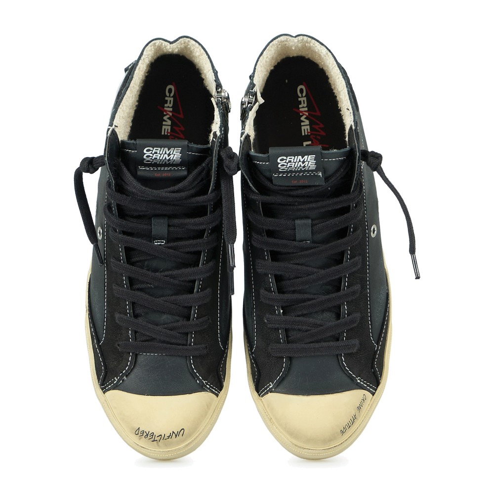 Crime London - Sneakers alta Midnight nera in pelle effetto distressed per uomo