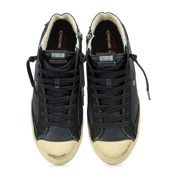 Crime London - Sneakers alta Midnight nera in pelle effetto distressed per uomo