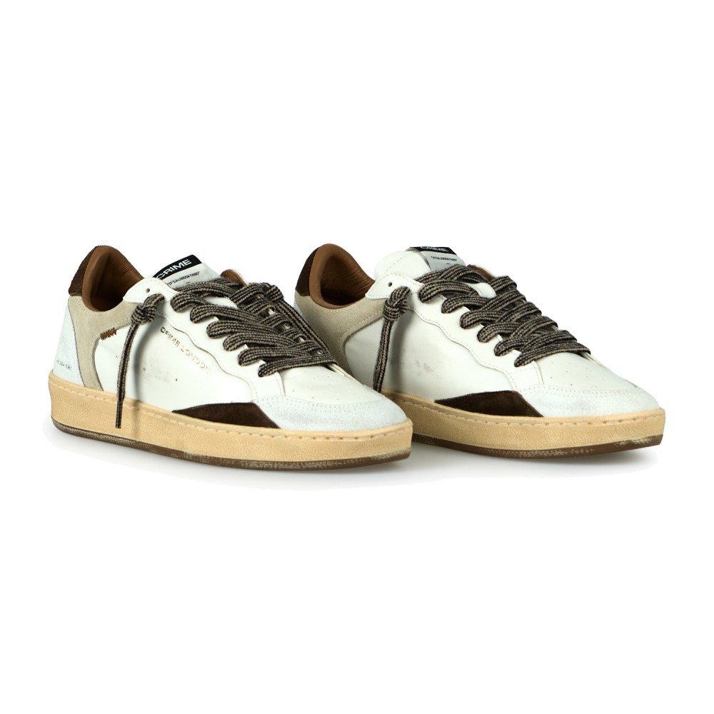 Crime London - Sneakers Chelsea bianca in pelle con dettagli in suede per uomo