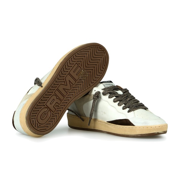 Crime London - Sneakers Chelsea bianca in pelle con dettagli in suede per uomo