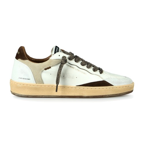 Crime London - Sneakers Chelsea bianca in pelle con dettagli in suede per uomo