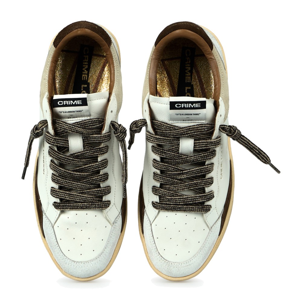 Crime London - Sneakers Chelsea bianca in pelle con dettagli in suede per uomo