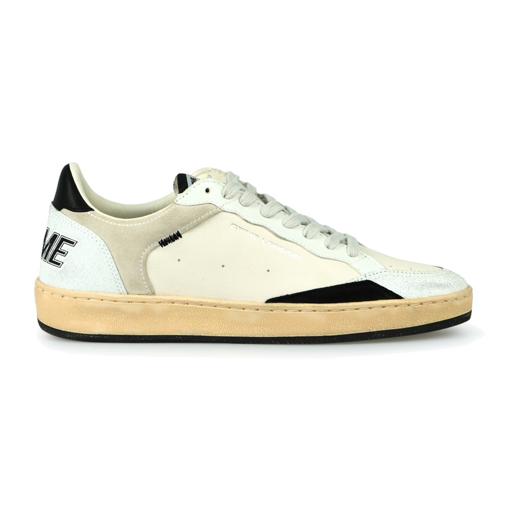 Crime London - Sneakers Chelsea bianca in pelle con dettagli in suede per uomo