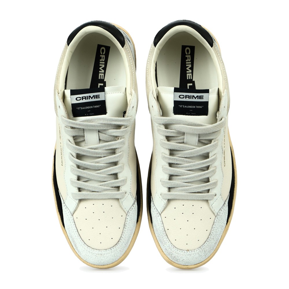 Crime London - Sneakers Chelsea bianca in pelle con dettagli in suede per uomo