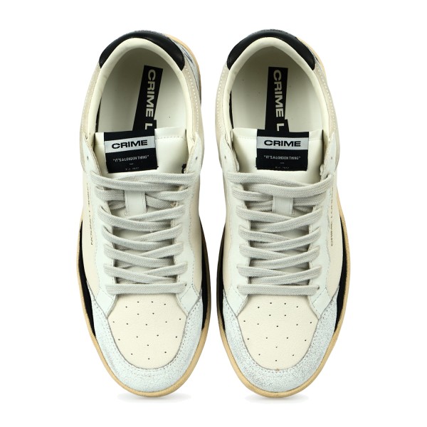 Crime London - Sneakers Chelsea bianca in pelle con dettagli in suede per uomo