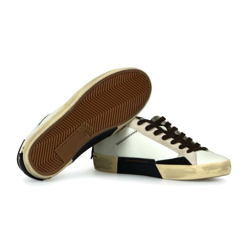 Crime London - Sneakers Distressed bianca in pelle con dettagli in suede per