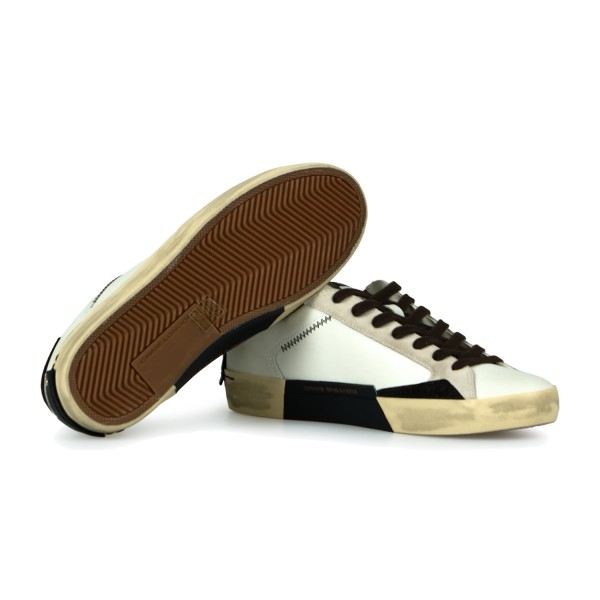 Crime London - Sneakers Distressed bianca in pelle con dettagli in suede per