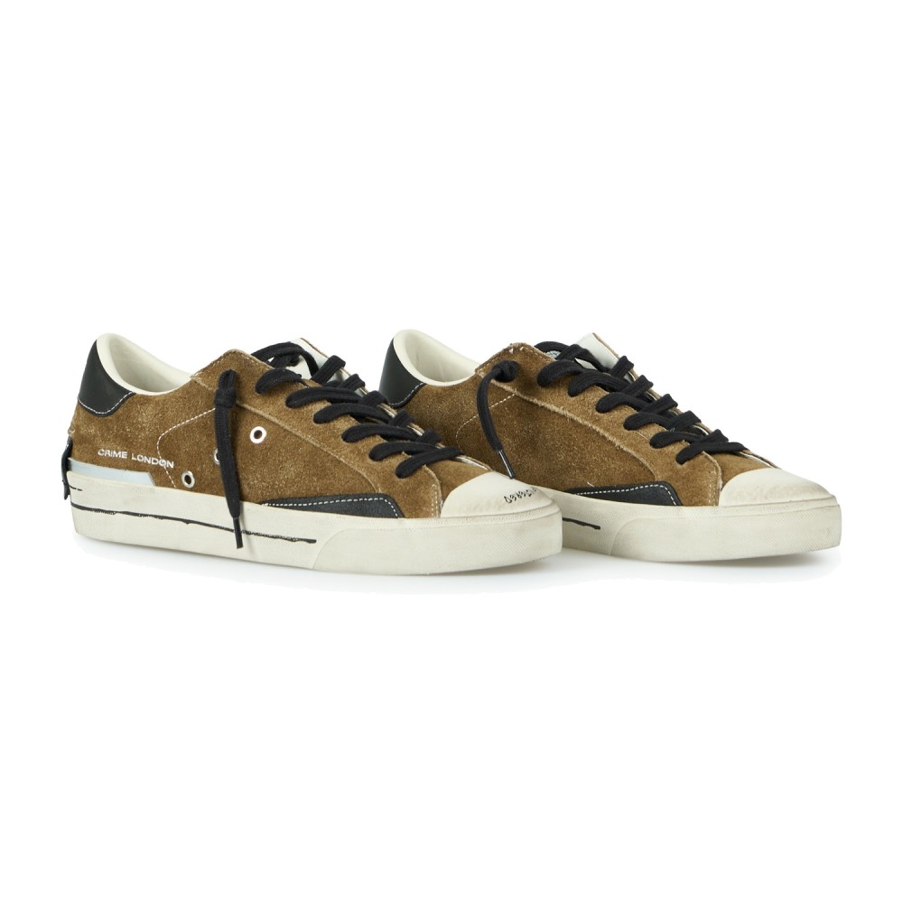 Crime London - Sneakers Midnight marrone in pelle effetto distressed e