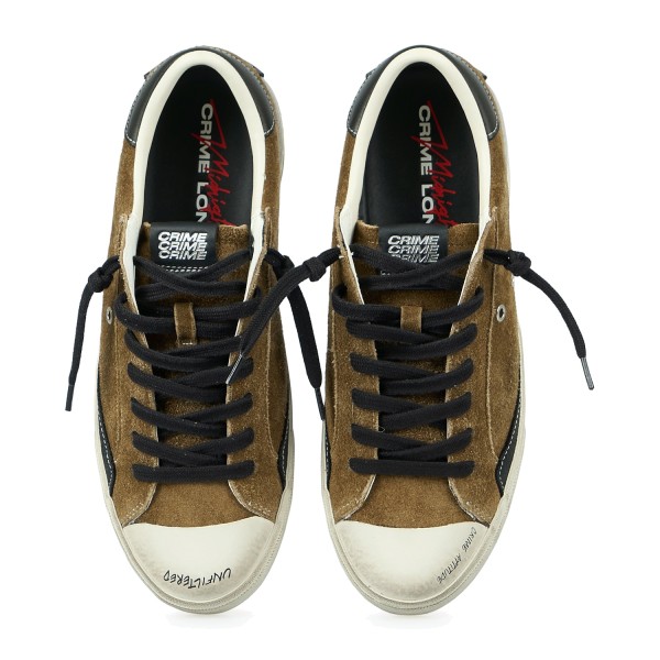 Crime London - Sneakers Midnight marrone in pelle effetto distressed e