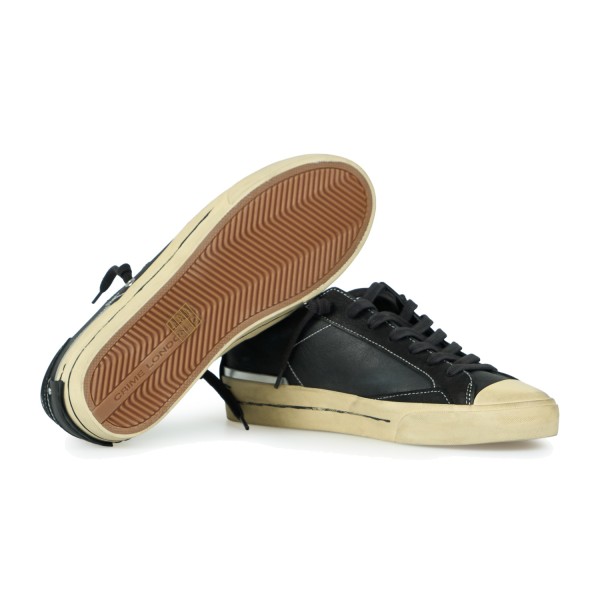 Crime London - Sneakers Midnight nera in pelle effetto distressed e talloncino
