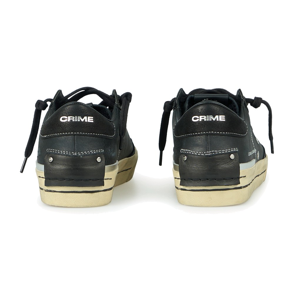 Crime London - Sneakers Midnight nera in pelle effetto distressed e talloncino