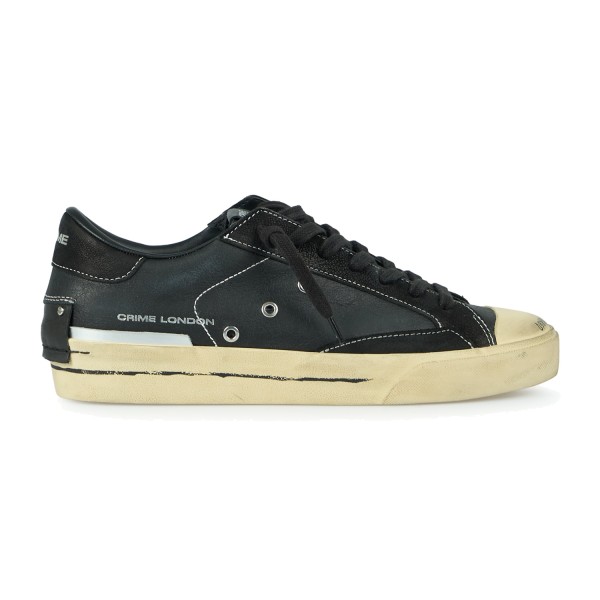 Crime London - Sneakers Midnight nera in pelle effetto distressed e talloncino