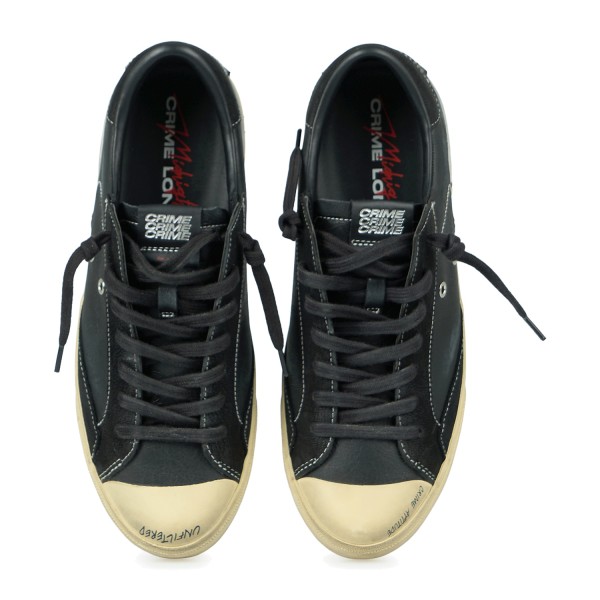 Crime London - Sneakers Midnight nera in pelle effetto distressed e talloncino