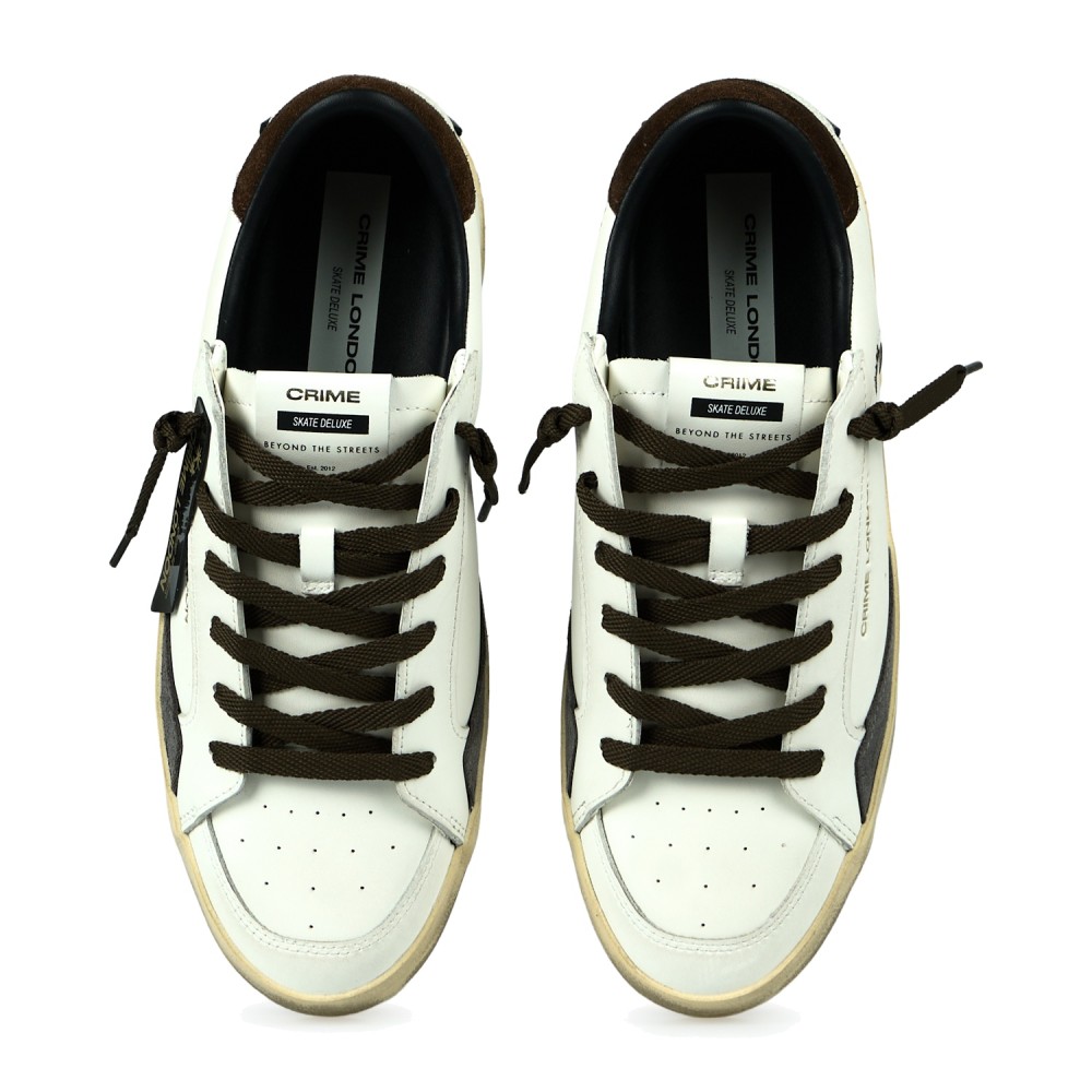 Crime London - Sneakers Skate bianca in pelle con dettagli in suede per uomo |