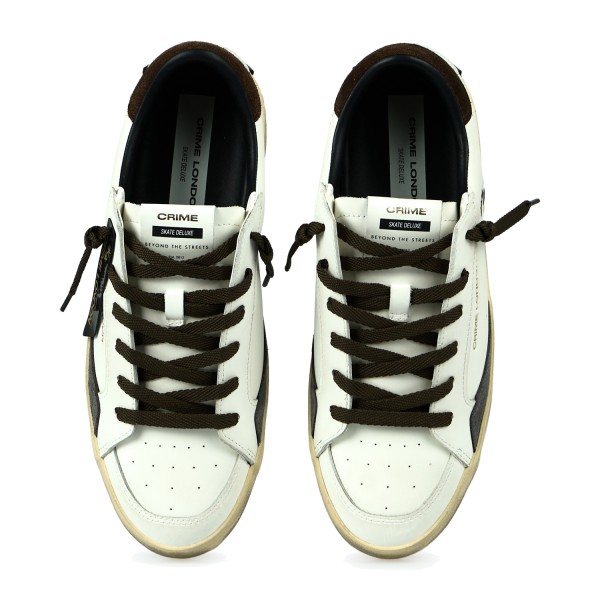 Crime London - Sneakers Skate bianca in pelle con dettagli in suede per uomo |