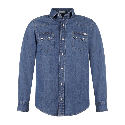 Roy Roger's - Camicia Bruce in jeans denim medio manica lunga con tasche sul
