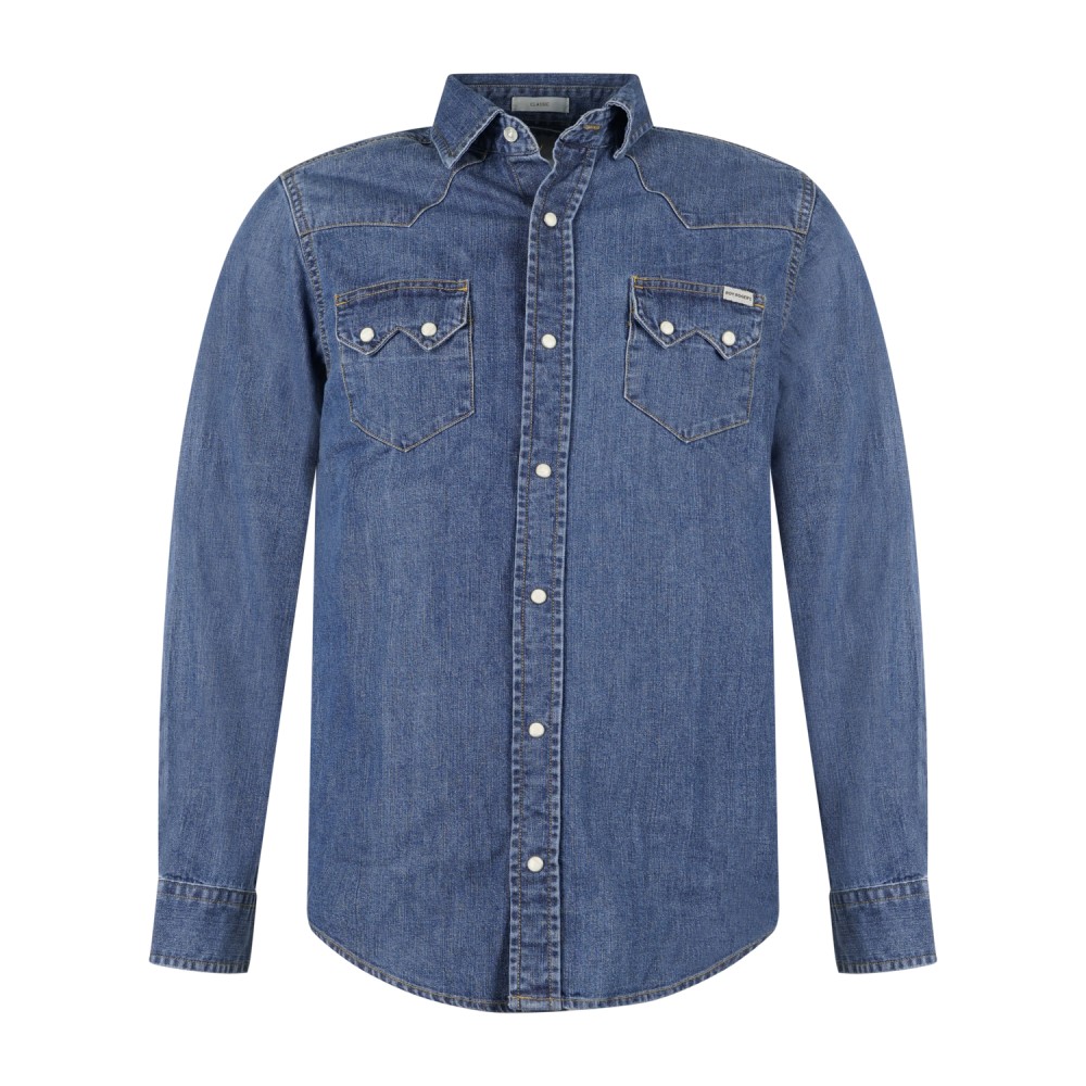 Roy Roger's - Camicia Bruce in jeans denim medio manica lunga con tasche sul